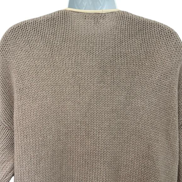 Vince Yak Alpaca Cashmere Gray Beige Chunky Knit Sweater Leather Trim size S - Picture 10 of 11